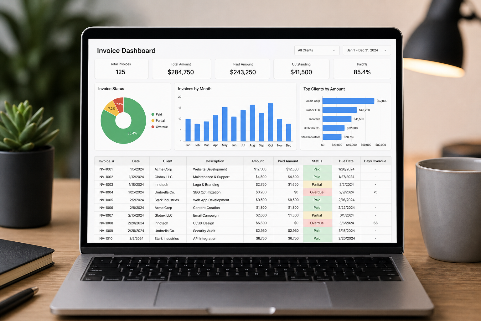 Démo : tableau de bord Google Sheets